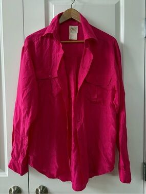 Silk Hot Pink Button-Up Shirt Large Barbiecore